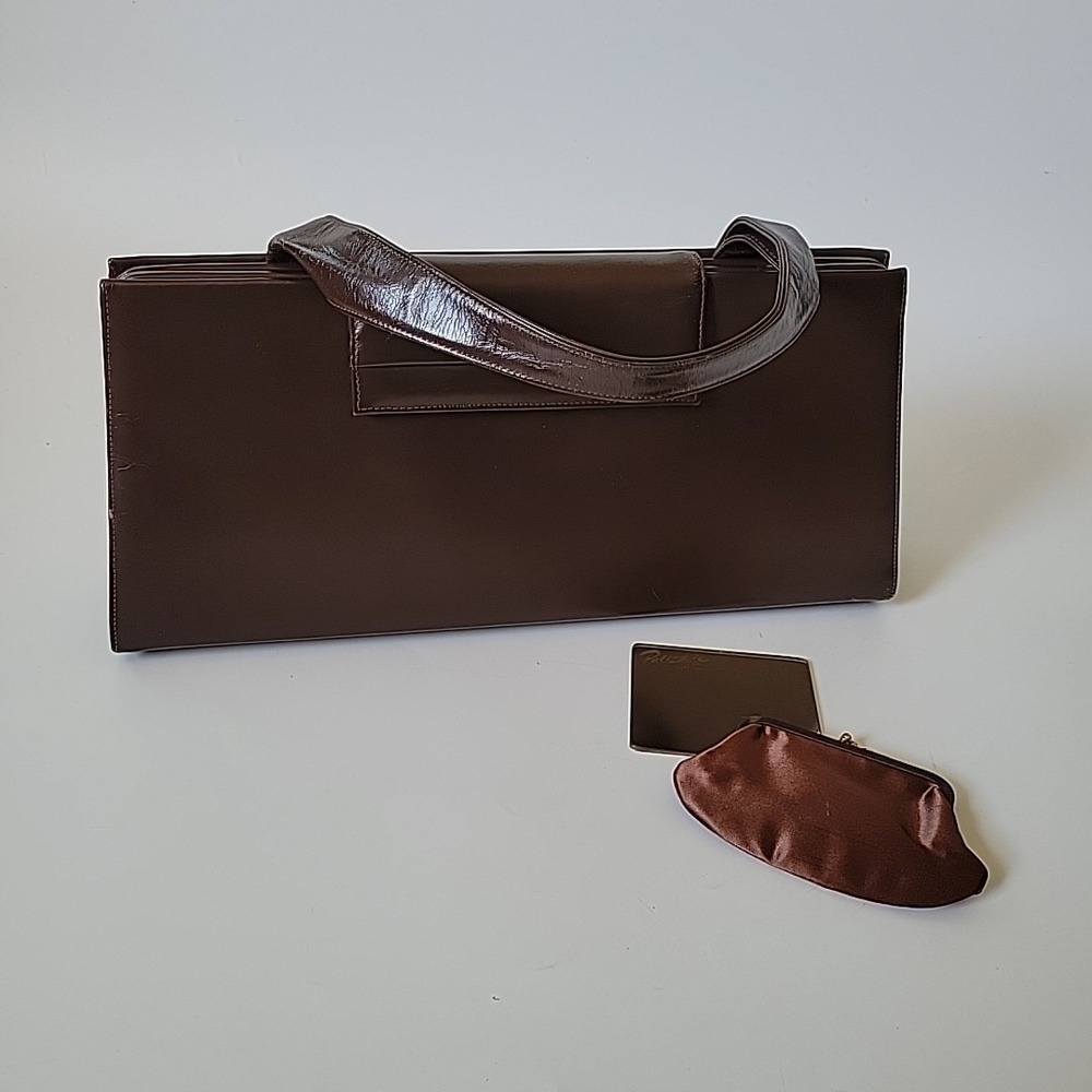 Palizzio Vintage Structured Purse Chocolate Brown Leather 50s Minimalist Retro